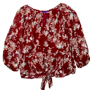 WEST KEI Womens extra small chiffon burgundy ditzy floral 3/4 sleeve blouse NWOT